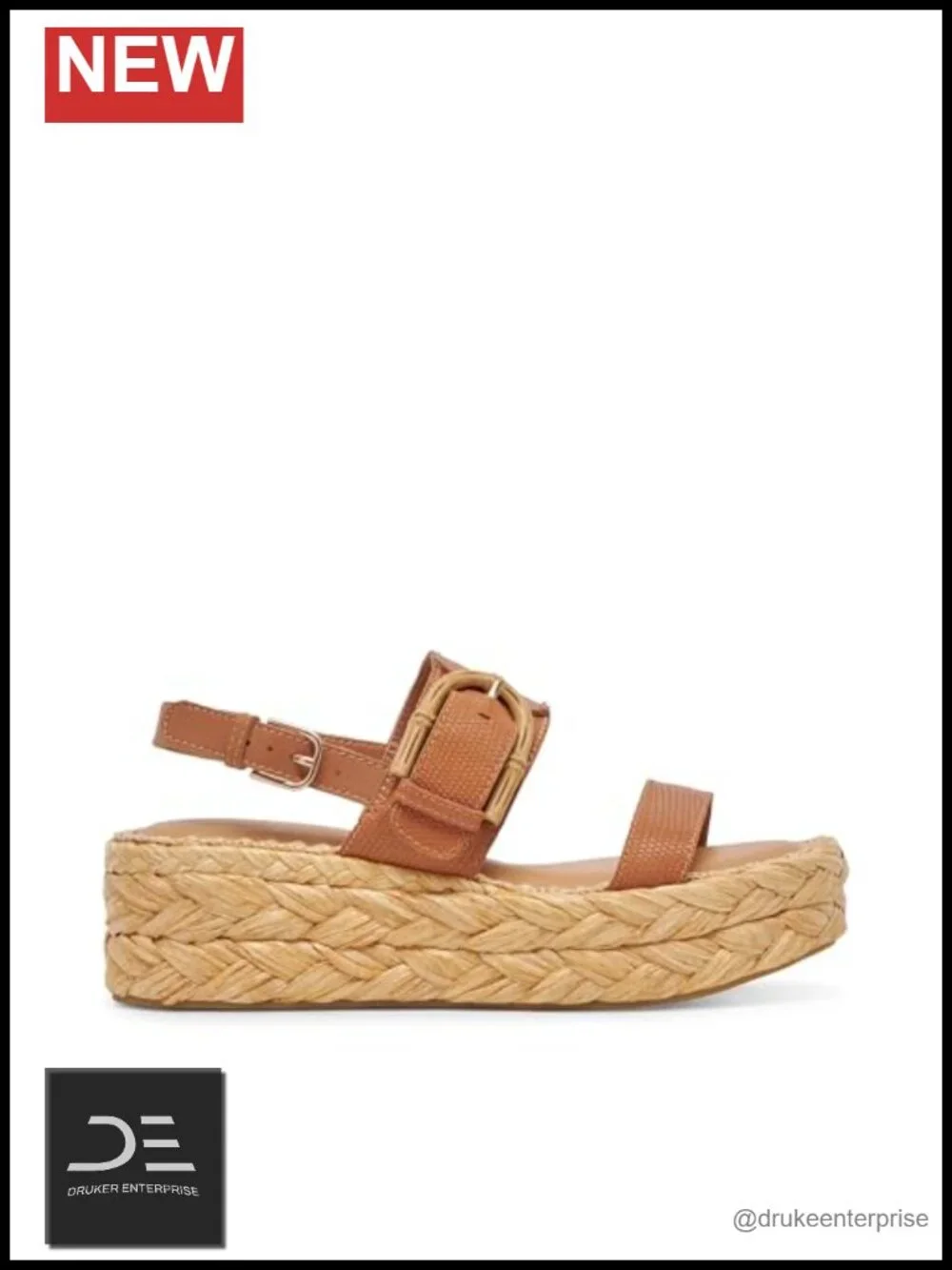 Tan Embossed Leather Platform Slingback Wedge Sandals Women's